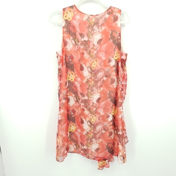 Sundance Silk Mini Dress Red Pink Floral Watercolor Chiffon Women's 6 Tie Waist - Picture 2 of 8